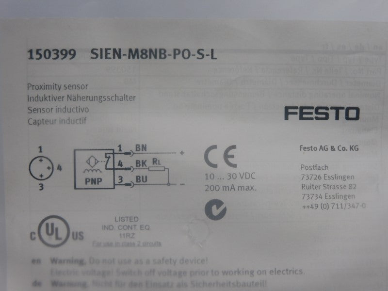 FESTO SIEN-M8NB-PO-S-L 150399 10-30VDC NSMP