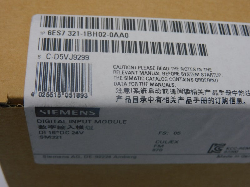 SIEMENS 6ES7321-1BH02-0AA0 F/W 05 24VDC NSFS