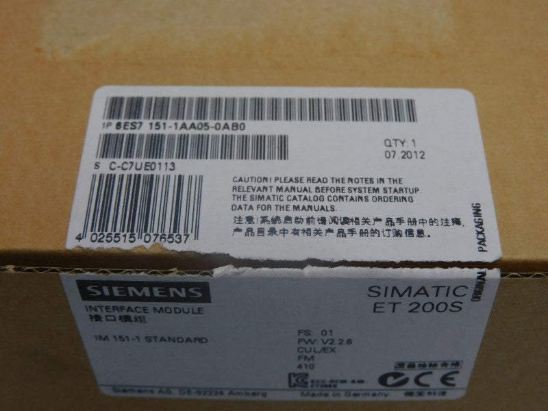 SIEMENS 6ES7151-1AA05-0AB0 F/W V2.2.6 24VDC NSMP
