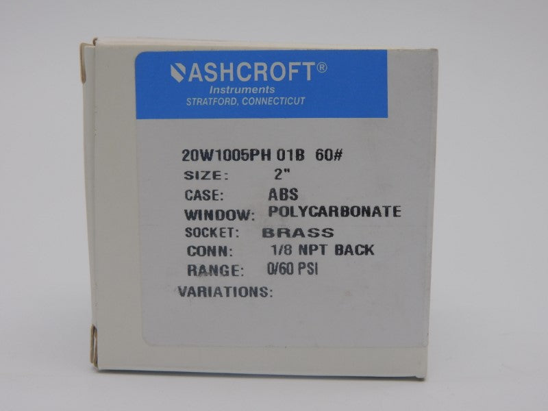 ASHCROFT 20W1005PH01B60# 0/60PSI NSMP