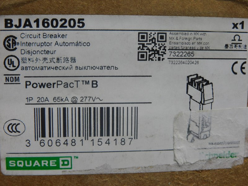 SQUARE D BJA160205 277V 20A (GREEN) NSFS