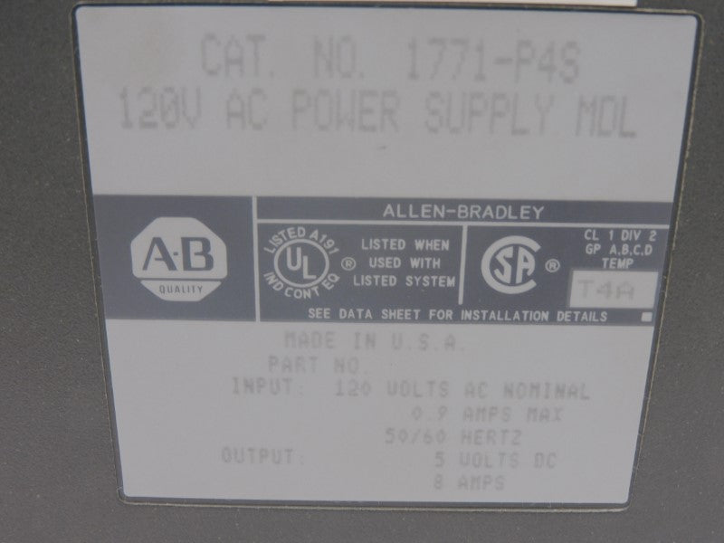 ALLEN BRADLEY 1771-P4S 120VAC 8A REMAN