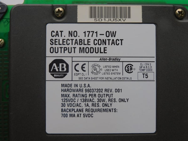 ALLEN BRADLEY 1771-OW REV. 01 138VAC 1A REMAN