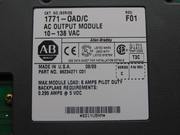 ALLEN BRADLEY 1771-OAD SER. C REV. F01 10-138VAC 8A REMAN