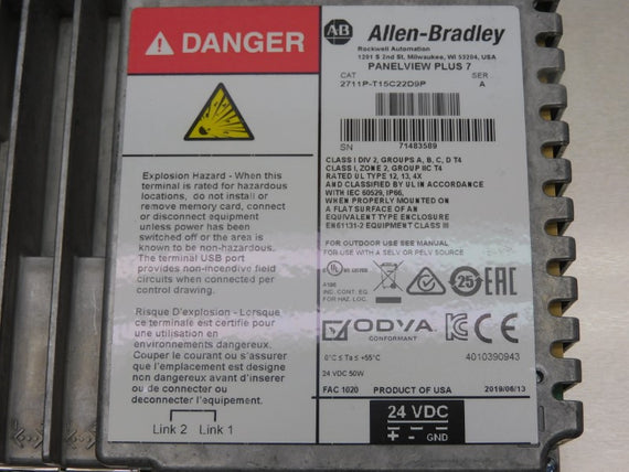 ALLEN BRADLEY 2711P-T15C22D9P SER. A 24VDC 15" NSMP