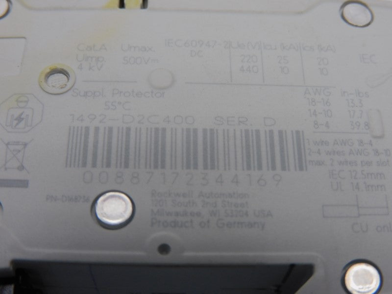 ALLEN BRADLEY 1492-D2C400 SER. D 440V 40A UNMP