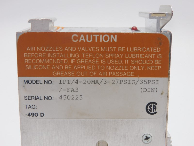 MOORE INDUSTRIES IPT/4-20MA/3-27PSIG/35PSI/-FA3(DIN) NSNP