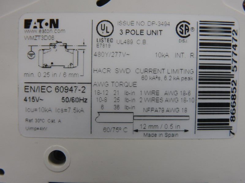 EATON WMZT3D06 277V 6A NSMP