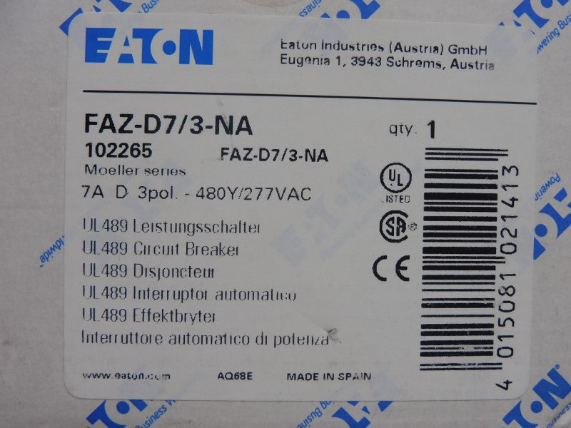 EATON FAZ-D7/3-NA 102265 277VAC 7A NSMP