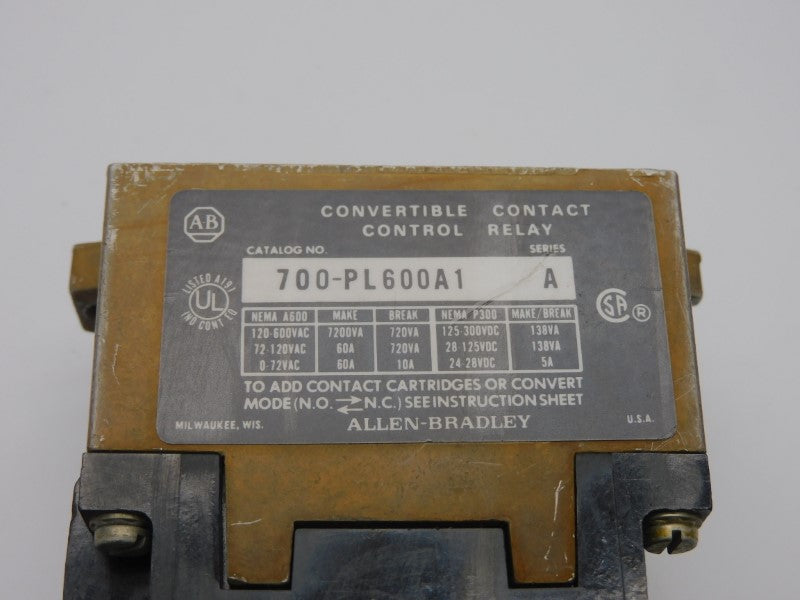 ALLEN BRADLEY 700-PL600A1 SER. A 110/115-120V 60A (AS PICTURED) UNMP