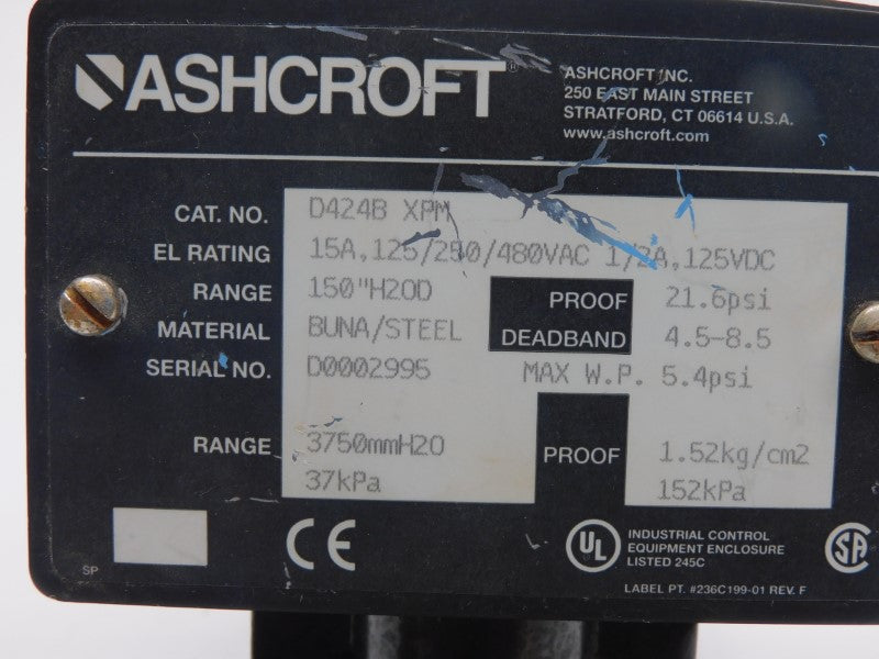 ASHCROFT D424BXPM 480VAC 15A 21.6PSI UNMP