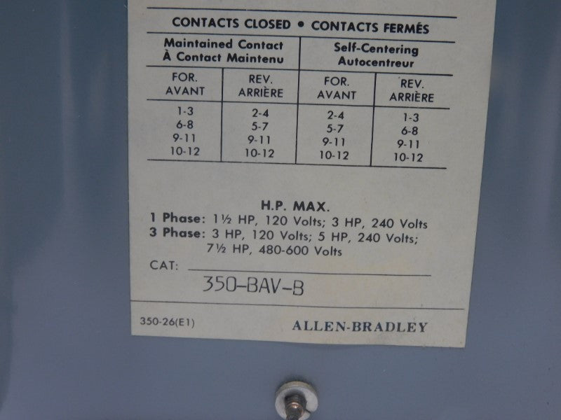 ALLEN BRADLEY 350-BAV-B 480-600V UNMP