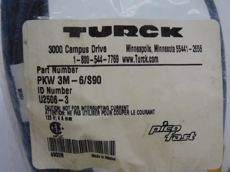 TURCK PKW3M-6/S90 U2506-3 125V 4A NSMP