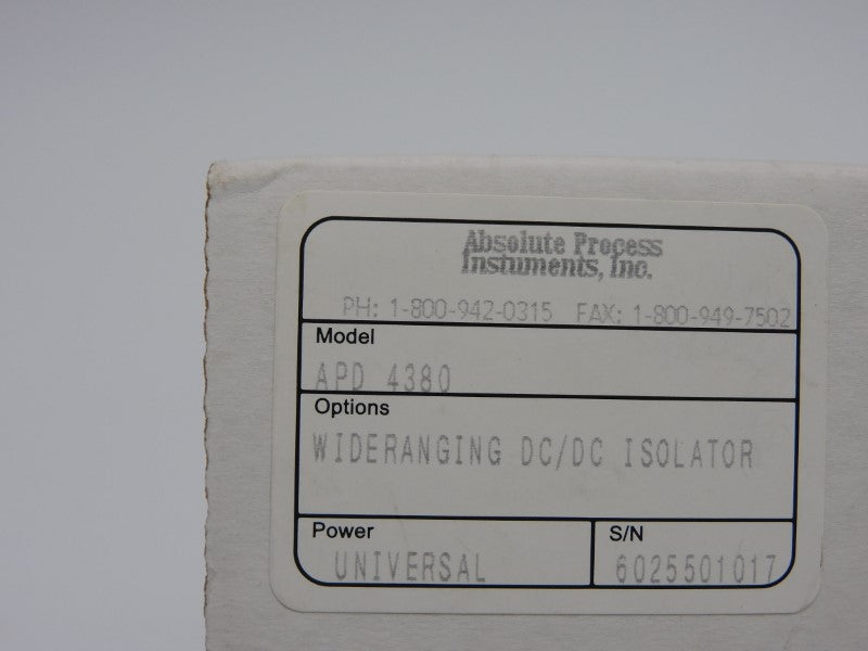 ABSOLUTE PROCESS INSTRUMENTS APD4380 10V NSMP