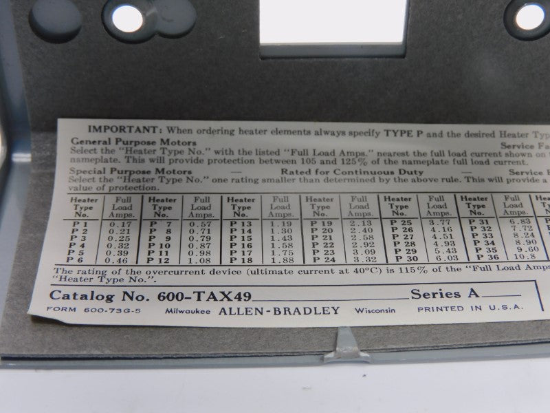 ALLEN BRADLEY 600-TAX49 SER. A NSNP