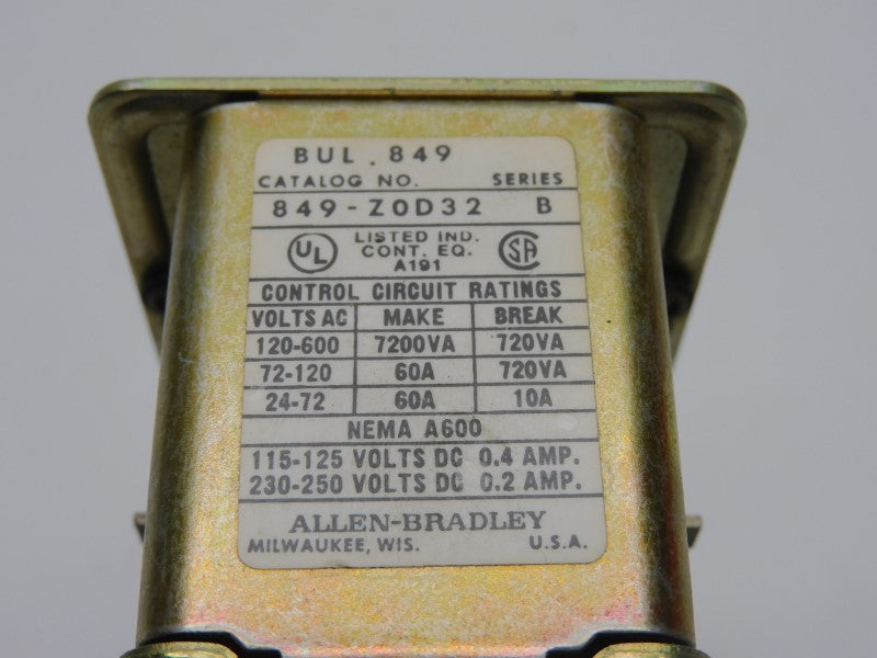 ALLEN BRADLEY 849-Z0D32 SER. B 120-600VAC 60A UNMP