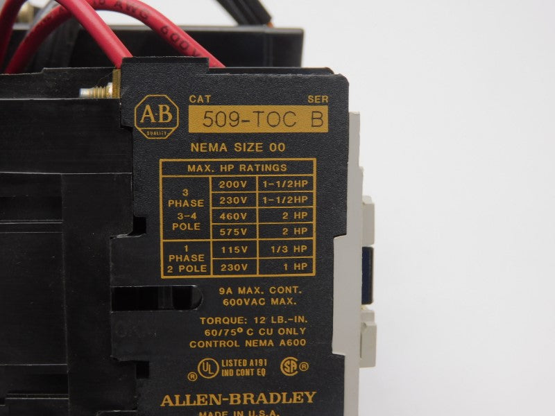 ALLEN BRADLEY 509-TOC SER. B 550/600V 9A UNMP