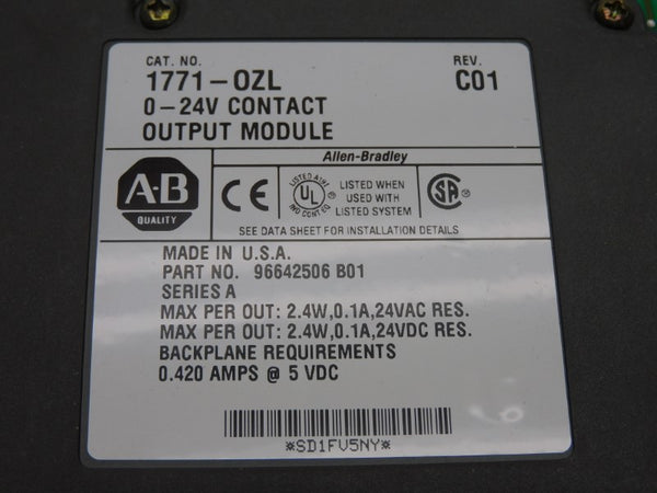 ALLEN BRADLEY 1771-OZL SER. A REV. C01 0-24V 0.420A (NO TERMINAL) UNMP