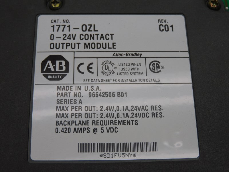 ALLEN BRADLEY 1771-OZL SER. A REV. C01 0-24V 0.420A (NO TERMINAL) UNMP