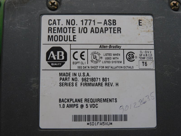ALLEN BRADLEY 1771-ASB SER. E F/W H 5VDC 1.0A (NO TERMINAL) UNMP