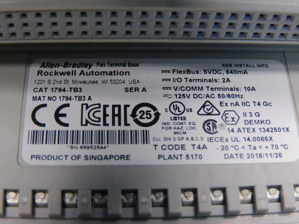 ALLEN BRADLEY 1794-TB3 SER. A 125VDC/AC 10A UNMP