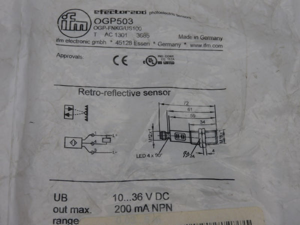 IFM EFECTOR OGP-FNKG/US100 OGP503 10-36VDC NSMP