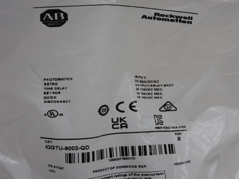 ALLEN BRADLEY 42GTU-9002-QD SER. B 70-264VDC/AC 2A (WH) NSMP