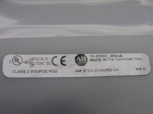 ALLEN BRADLEY 872C-D10NP30-D4 SER. D 10-30VDC NSNP