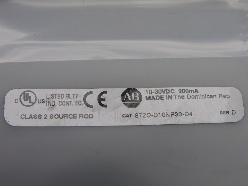ALLEN BRADLEY 872C-D10NP30-D4 SER. D 10-30VDC NSNP