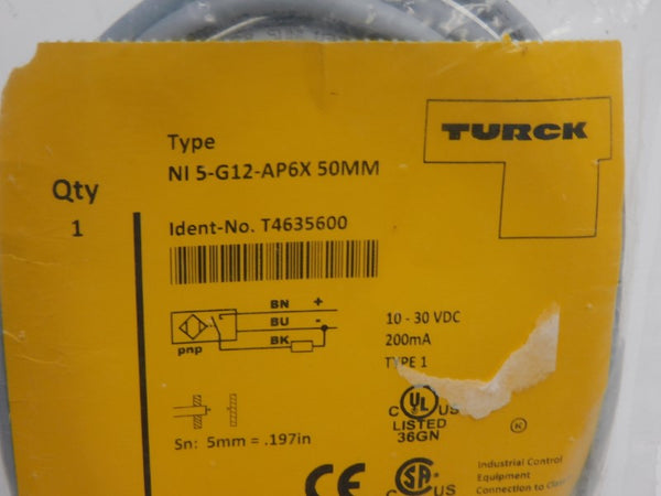 TURCK NI5-G12-AP6X-50MM T4635600 50MM 10-30VDC NSMP
