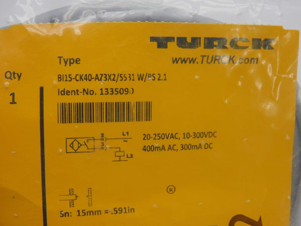 TURCK BI15-CK40-AZ3X2/S531 W/BS2.1 1335090 10-300VDC NSMP