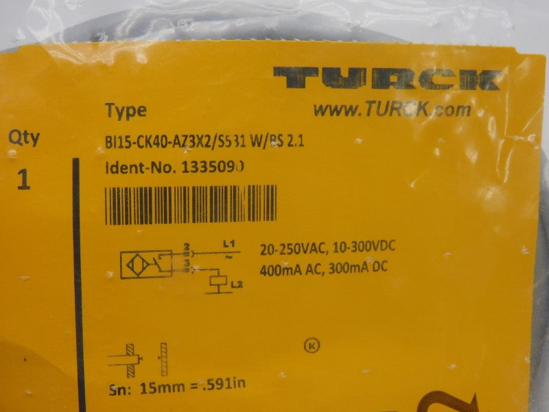 TURCK BI15-CK40-AZ3X2/S531 W/BS2.1 1335090 10-300VDC NSMP