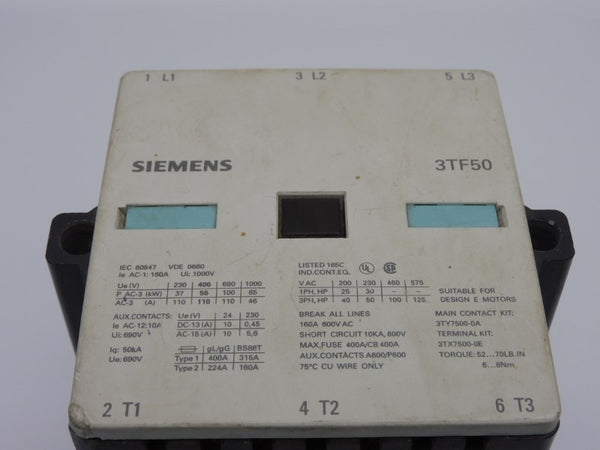 SIEMENS 3TF50 110/120V 160A (AS IS) UNMP