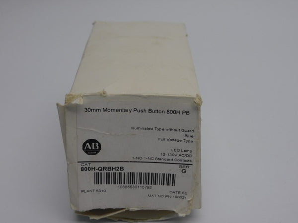 ALLEN BRADLEY 800H-QRBH2B SER. G 12-130VAC/DC (WH) (AS IS) NSMP