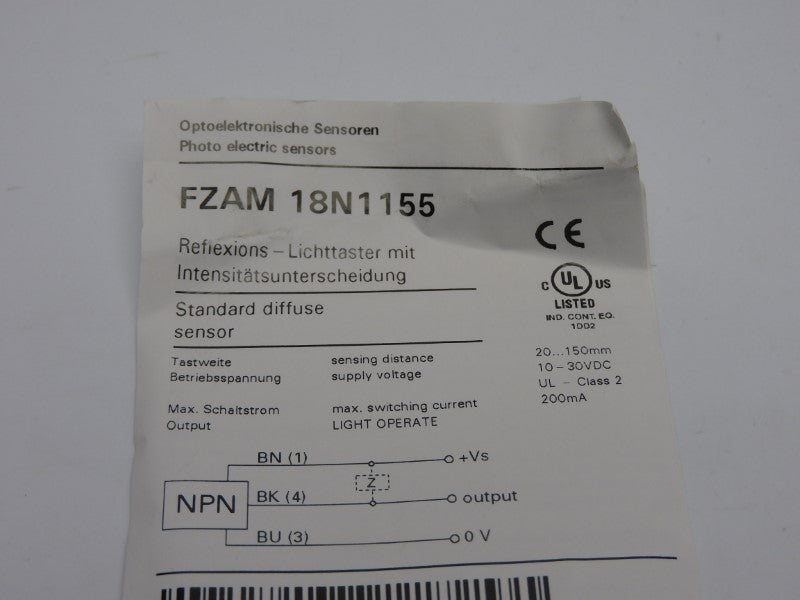 BAUMER ELECTRIC FZAM18N1155 10-30VDC NSNP