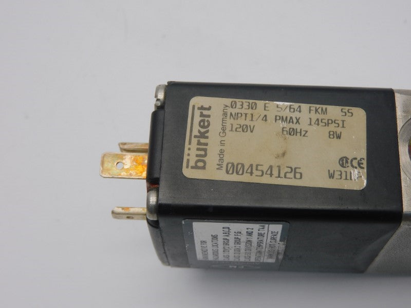 BURKERT 0330E5/64FKMSSNPT-1/4 00454126 120V 145PSI UNMP