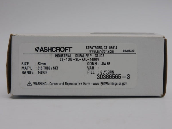 ASHCROFT 63-1008-SL-KAL-14BR# 200PSI NSMP