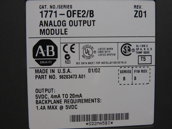 ALLEN BRADLEY 1771-OFE2 SER. B F/W B REV. Z01 5VDC 1.4A (NO TERMINAL) UNMP