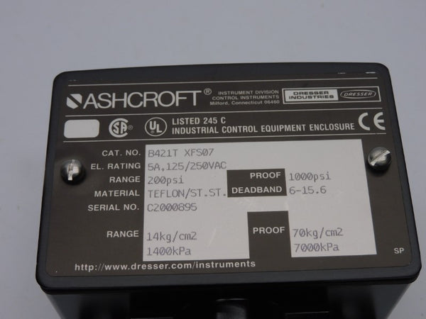 ASHCROFT B421TXFS07 125/250VAC 5A 200PSI NSMP