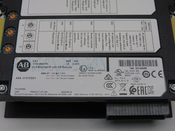 ALLEN BRADLEY 1756-EN4TR SER. A F/W 3.001 5.1VDC 1.2A NSMP