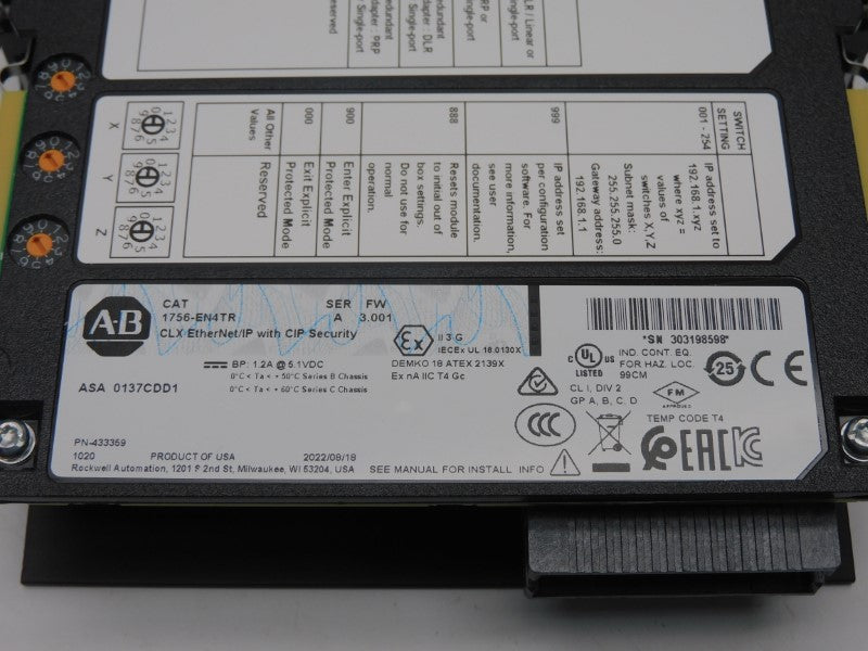 ALLEN BRADLEY 1756-EN4TR SER. A F/W 3.001 5.1VDC 1.2A NSMP