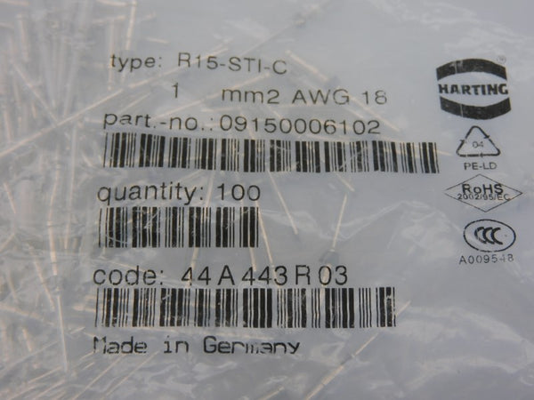 HARTING 09150006102 15-STI-C (PKG OF 100) NSMP
