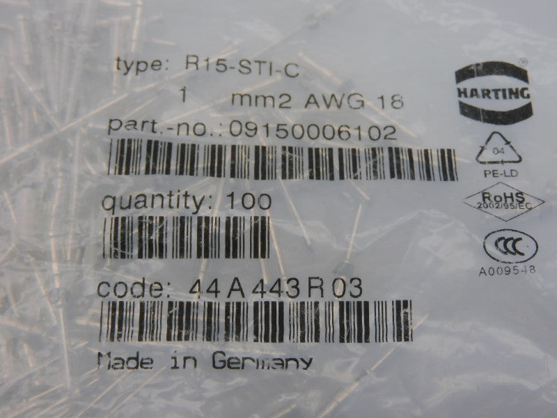 HARTING 09150006102 15-STI-C (PKG OF 100) NSMP