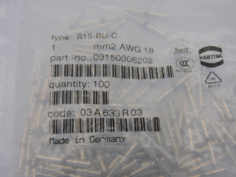 HARTING 09150006202 R15-BU-C (PKG OF 100) NSMP