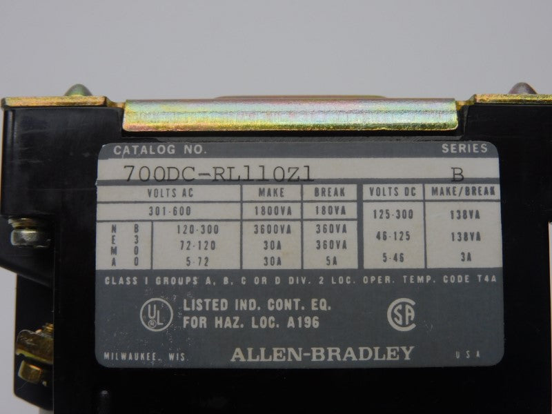 ALLEN BRADLEY 700DC-RL110Z1 SER. B 120VAC 30A NSNP