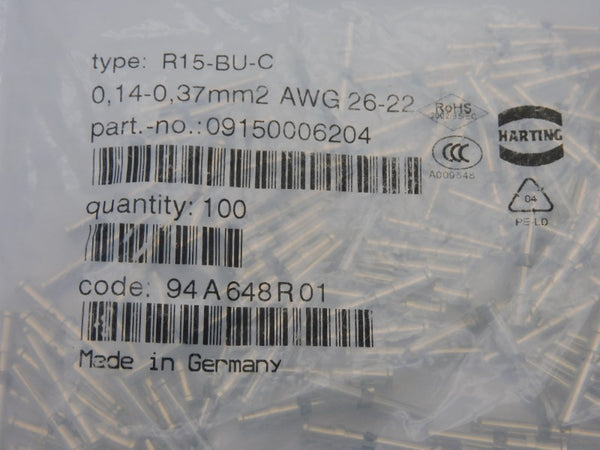 HARTING 09150006204 R15-BU-C (PKG OF 100) NSMP