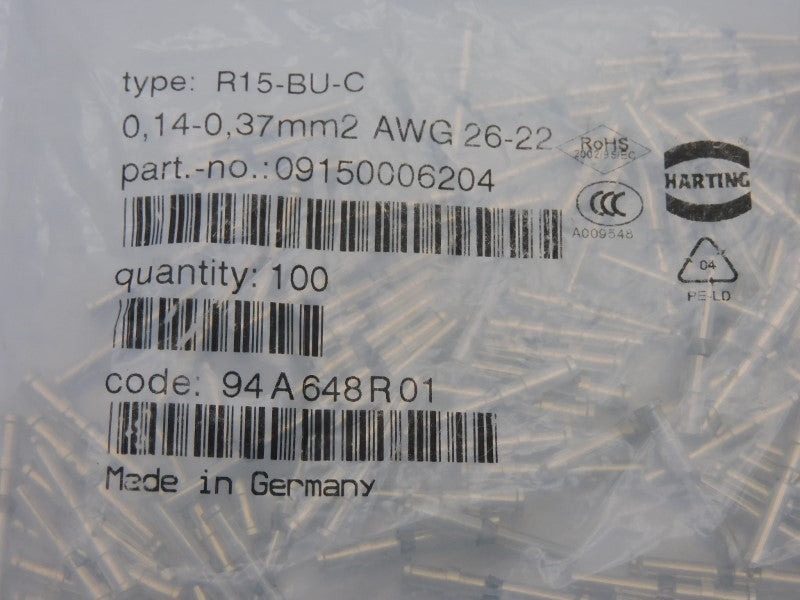HARTING 09150006204 R15-BU-C (PKG OF 100) NSMP