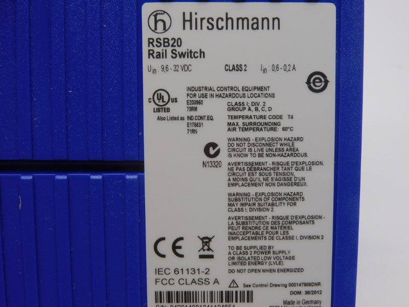 HIRSCHMANN RSB20-0800T1T1SAABHH05.3.02 9.6-32VDC 0.6-0.2A (SOITEC1-FL2) NSMP