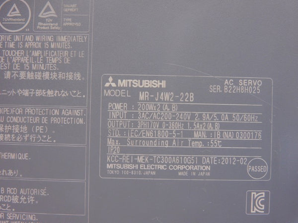 MITSUBISHI MR-J4W2-22B 200-240V 2.9/5.0A UNMP