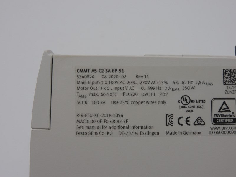 FESTO CMMS-AS-C2-3A-EP-S1 5340824 REV. 11 230VAC 2.8A NSMP